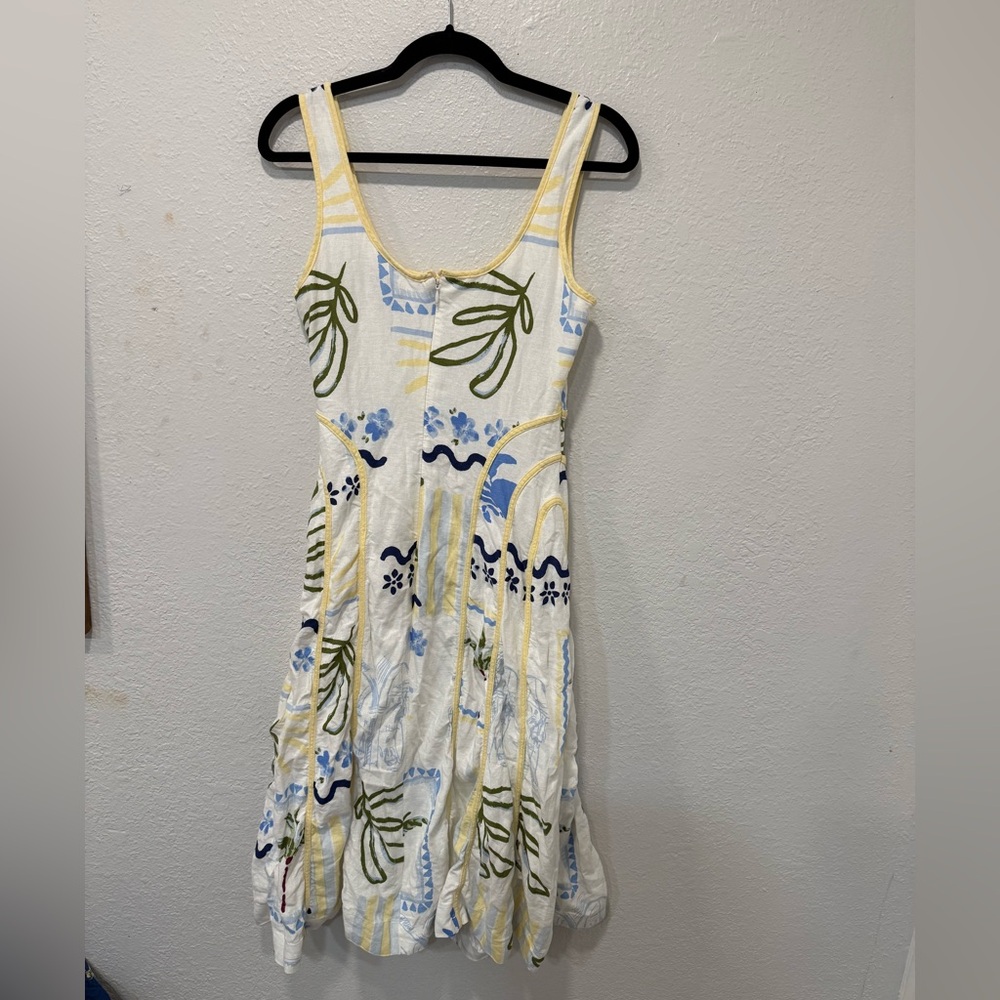 Caroline Constas Palm Tree Print A Line Linen Blend Midi Dress White S Small - Picture 3 of 9